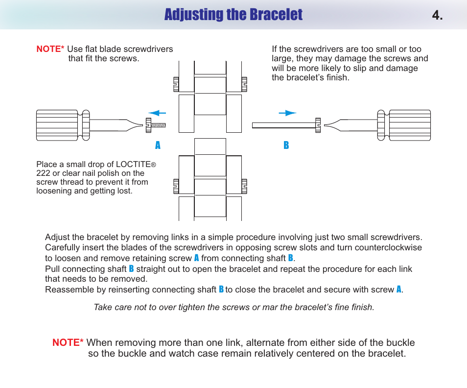 Adjusting the bracelet | Chase-Durer Abyss 1000 Professional User Manual | Page 6 / 8