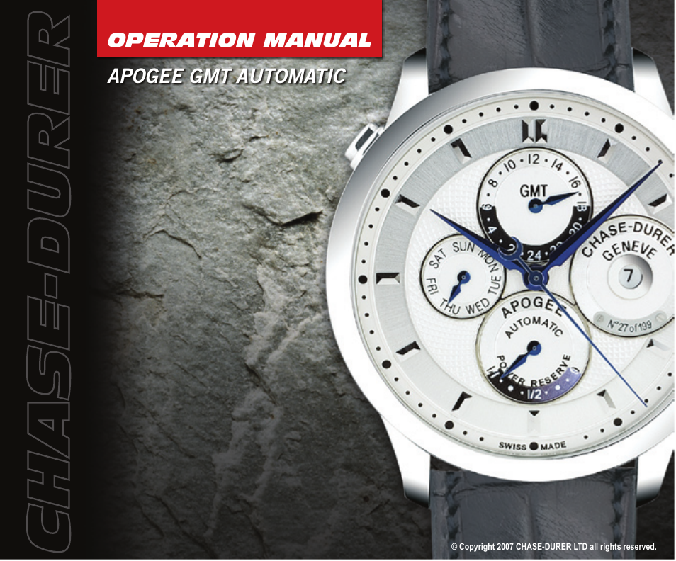 Chase-Durer Apogee GMT Automatic User Manual | 7 pages