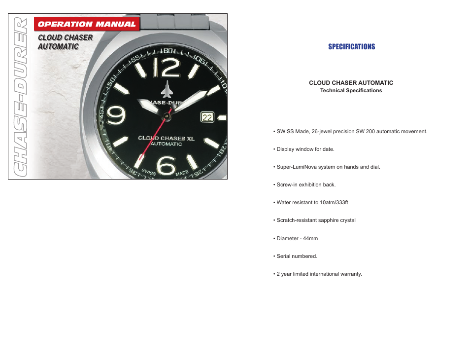 Chase-Durer Cloud Chaser Automatic User Manual | 2 pages