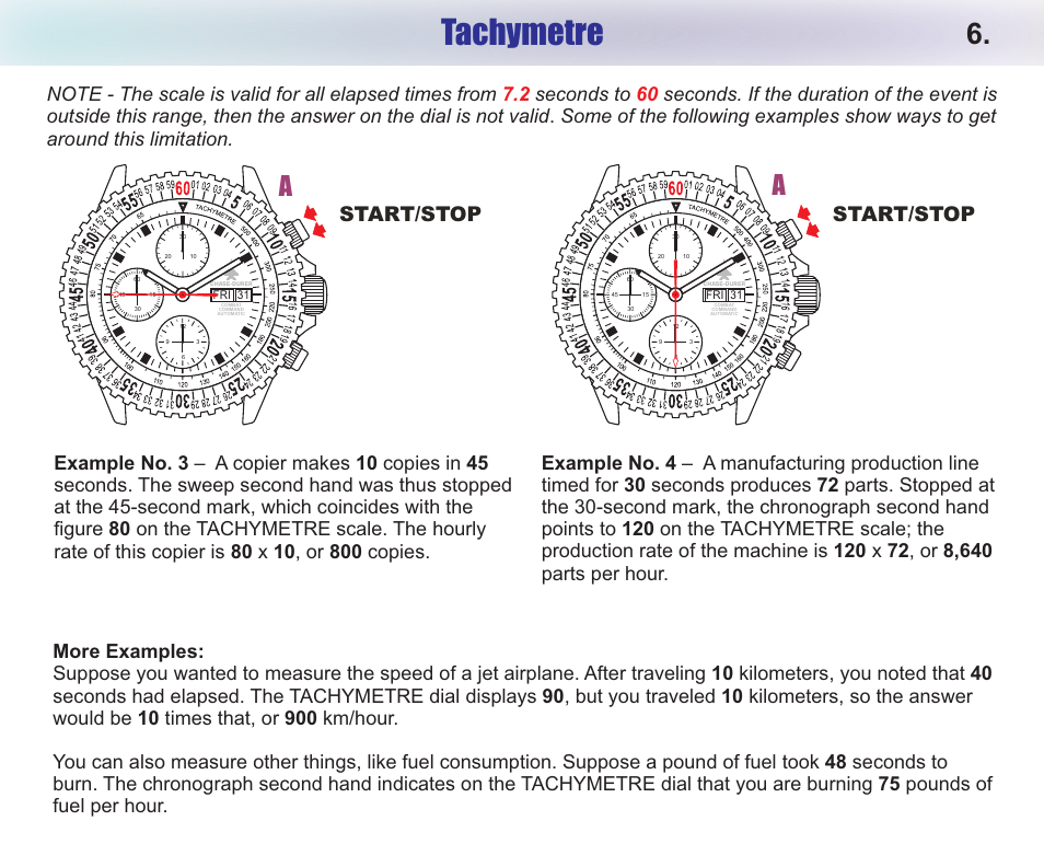 Tachymetre, Start/stop | Chase-Durer Combat Command Automatic User Manual | Page 8 / 11