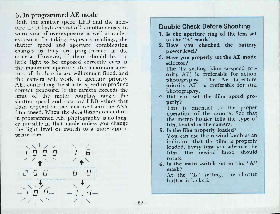 Setting the lens for ae photography | Canon A-1 User Manual | Page 59 / 181