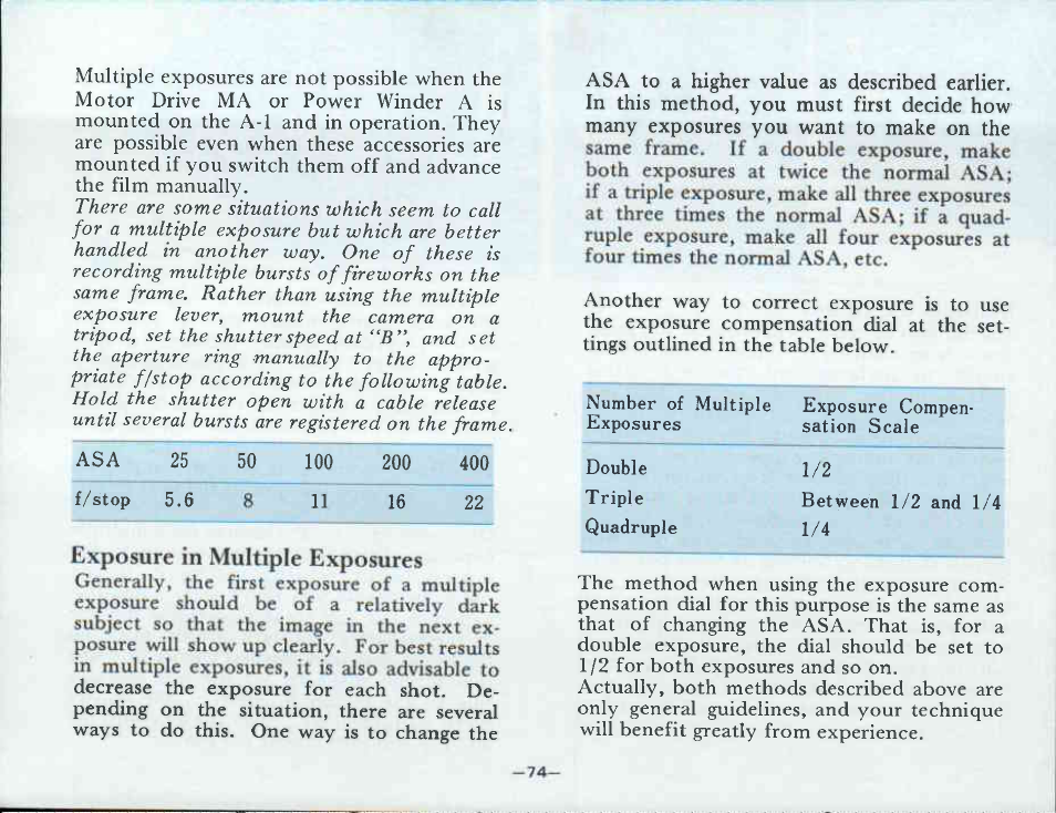 Selecting an aperture, I a o, Aayo | Canon A-1 User Manual | Page 76 / 181