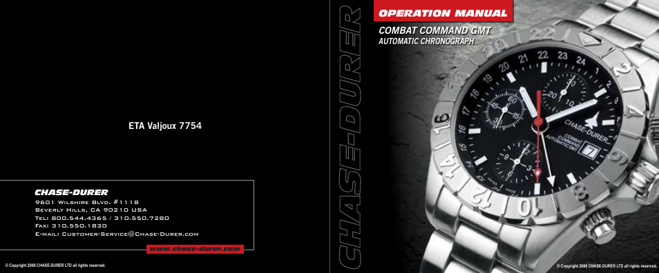 Combat command gmt, Eta valjoux 7754, Operation manual | Chase-Durer Combat Command GMT User Manual | Page 10 / 10