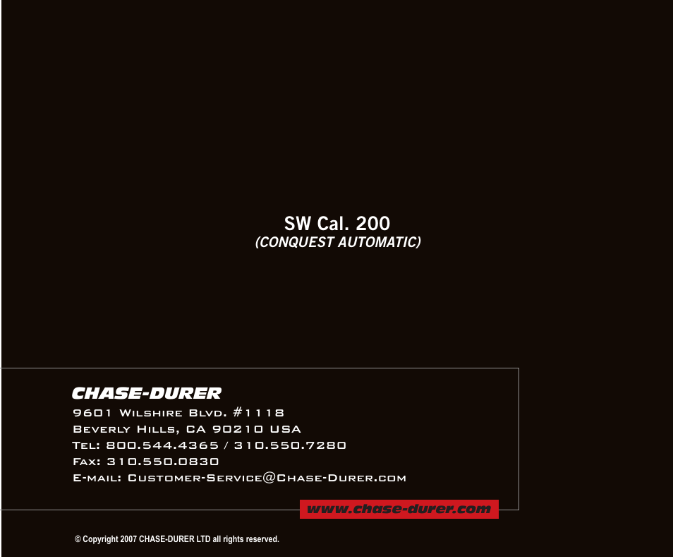 Sw cal. 200 | Chase-Durer Conquest Automatic User Manual | Page 7 / 7