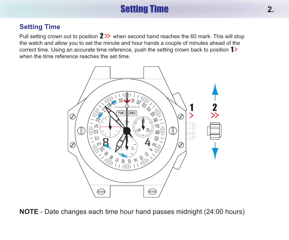 Setting time | Chase-Durer Conquest Chronograph User Manual | Page 4 / 11