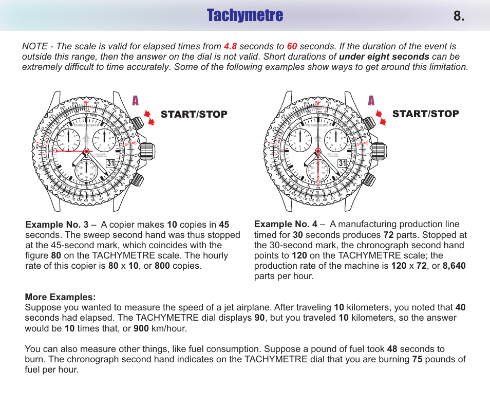 Tachymetre, Start/stop | Chase-Durer Falcon Command User Manual | Page 10 / 17