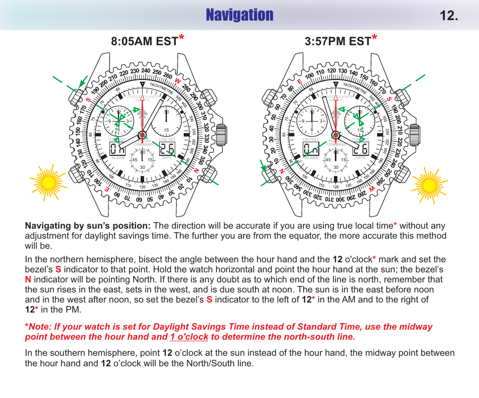 Navigation, 05am est, 57pm est | Chase-Durer Fighter Command User Manual | Page 14 / 17