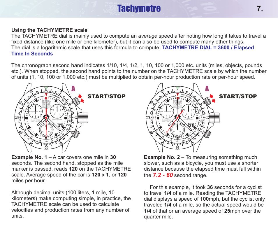Tachymetre, Start/stop | Chase-Durer Special Forces 1000XL UDT User Manual | Page 9 / 14