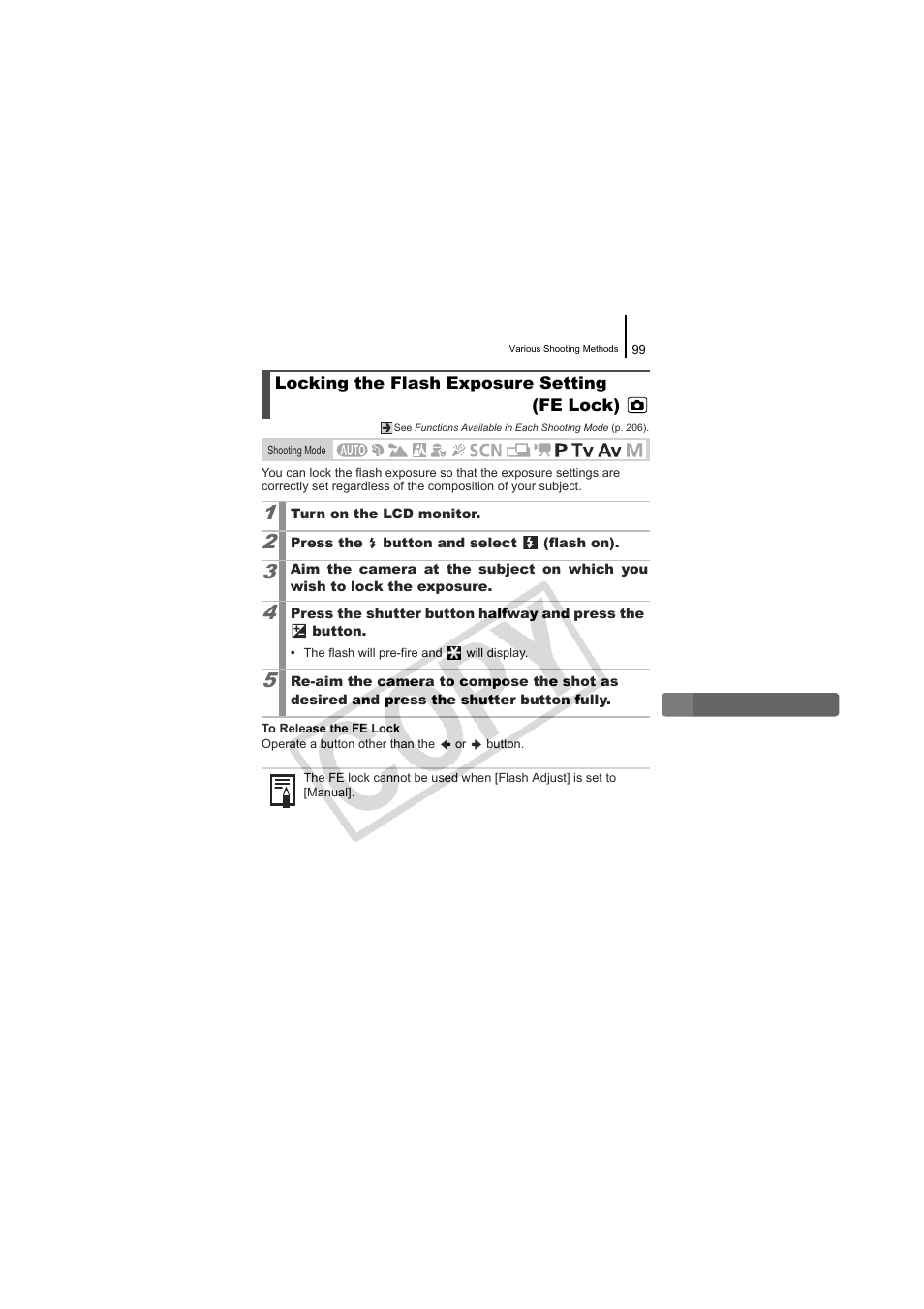 Locking the flash exposure setting (fe lock) | Canon CDI-E334-010 User Manual | Page 101 / 211