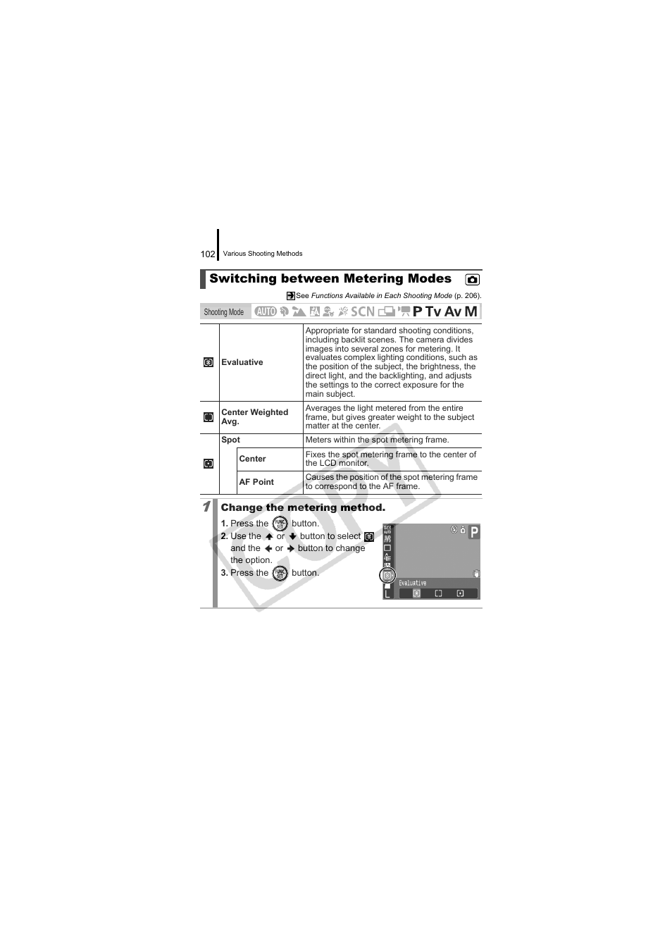 Switching between metering modes, P. 102, P. 102) | Canon CDI-E334-010 User Manual | Page 104 / 211