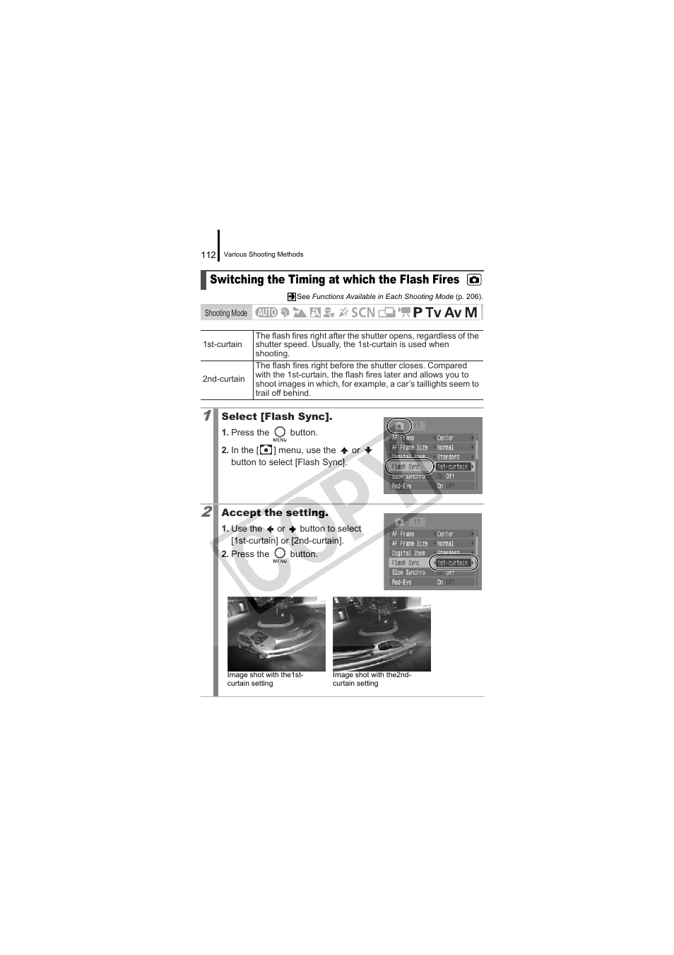 Switching the timing at which the flash fires, P. 112 | Canon CDI-E334-010 User Manual | Page 114 / 211