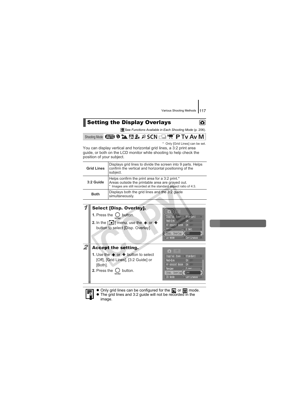 Setting the display overlays, P. 117, P 117 | Canon CDI-E334-010 User Manual | Page 119 / 211