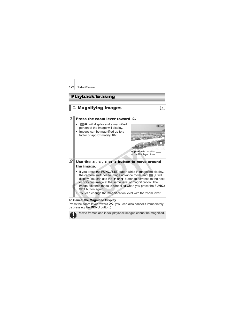 Playback/erasing, Magnifying images | Canon CDI-E334-010 User Manual | Page 124 / 211