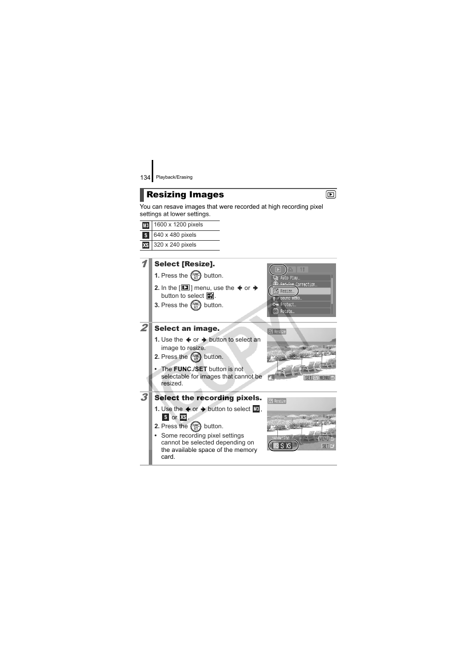 Resizing images, P. 134 | Canon CDI-E334-010 User Manual | Page 136 / 211