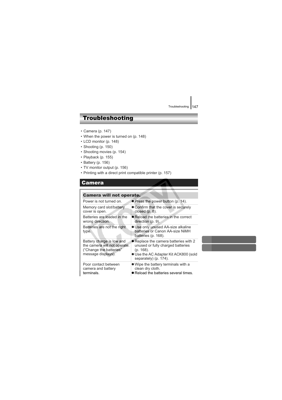 Troubleshooting, Camera | Canon CDI-E334-010 User Manual | Page 149 / 211