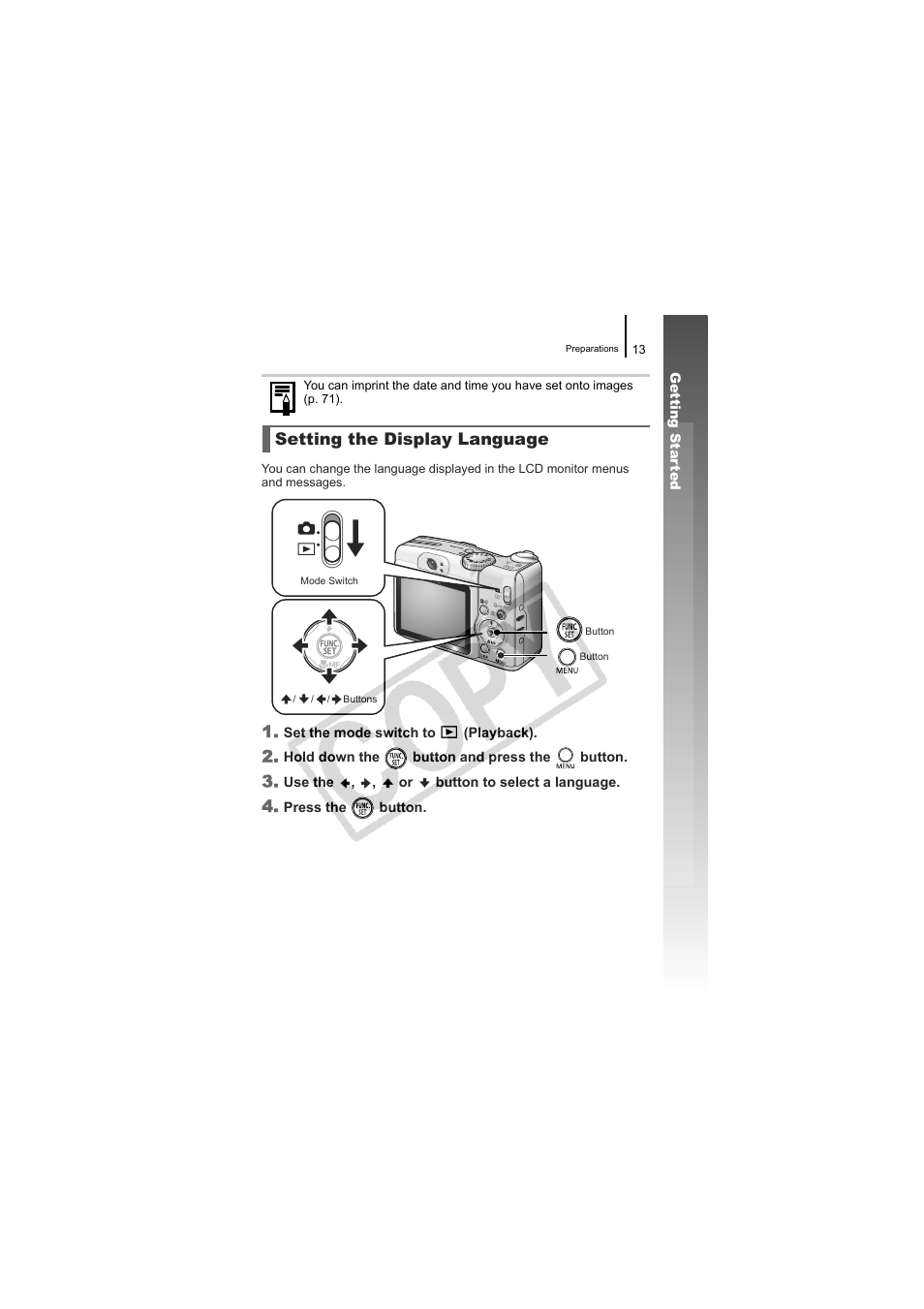 Setting the display language | Canon CDI-E334-010 User Manual | Page 15 / 211