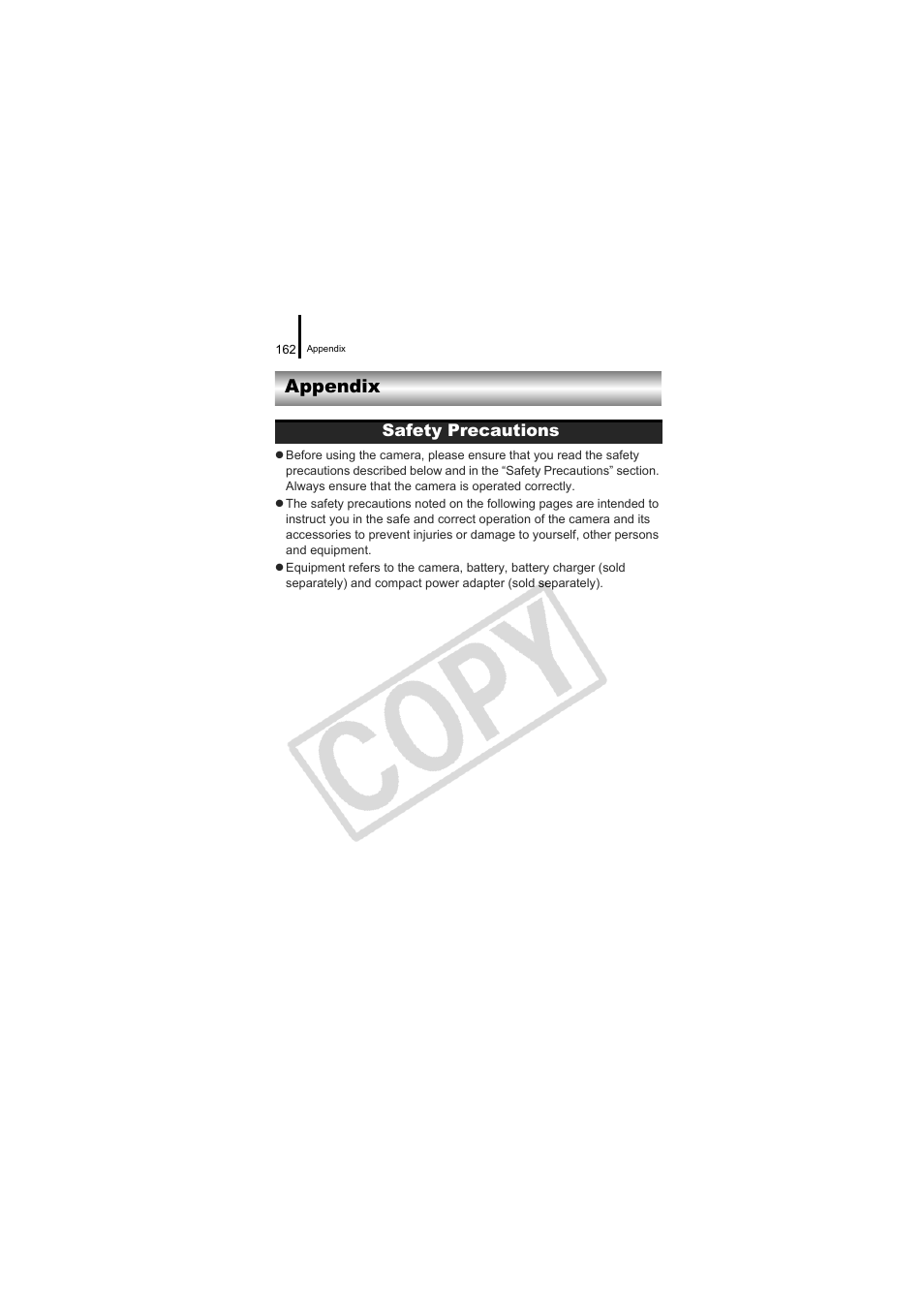 Appendix, Safety precautions | Canon CDI-E334-010 User Manual | Page 164 / 211