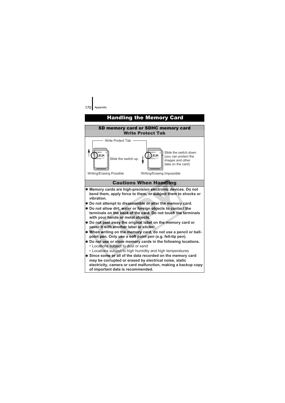 Handling the memory card, P. 170) | Canon CDI-E334-010 User Manual | Page 172 / 211