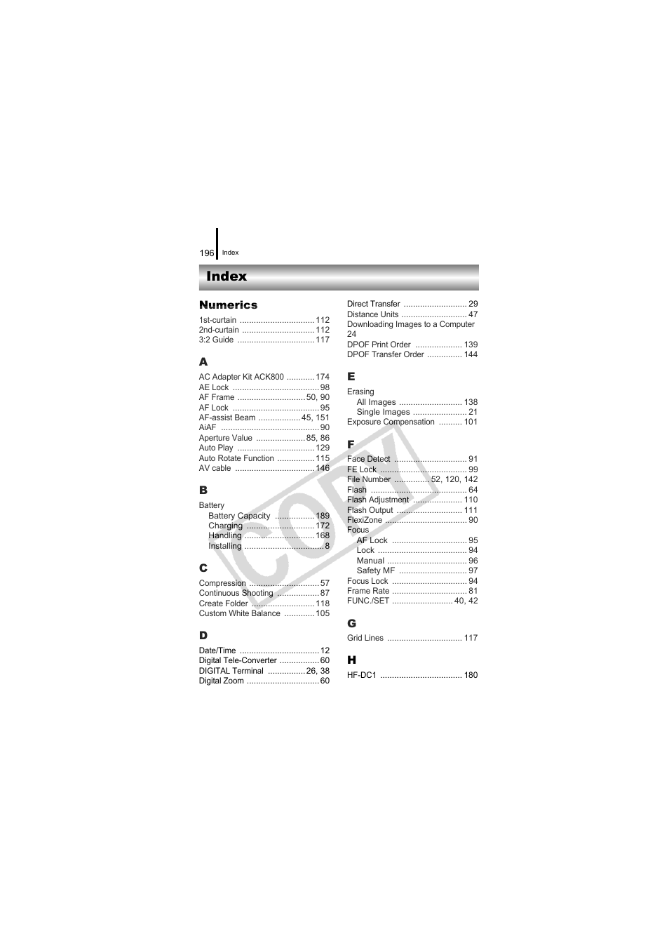Index | Canon CDI-E334-010 User Manual | Page 198 / 211
