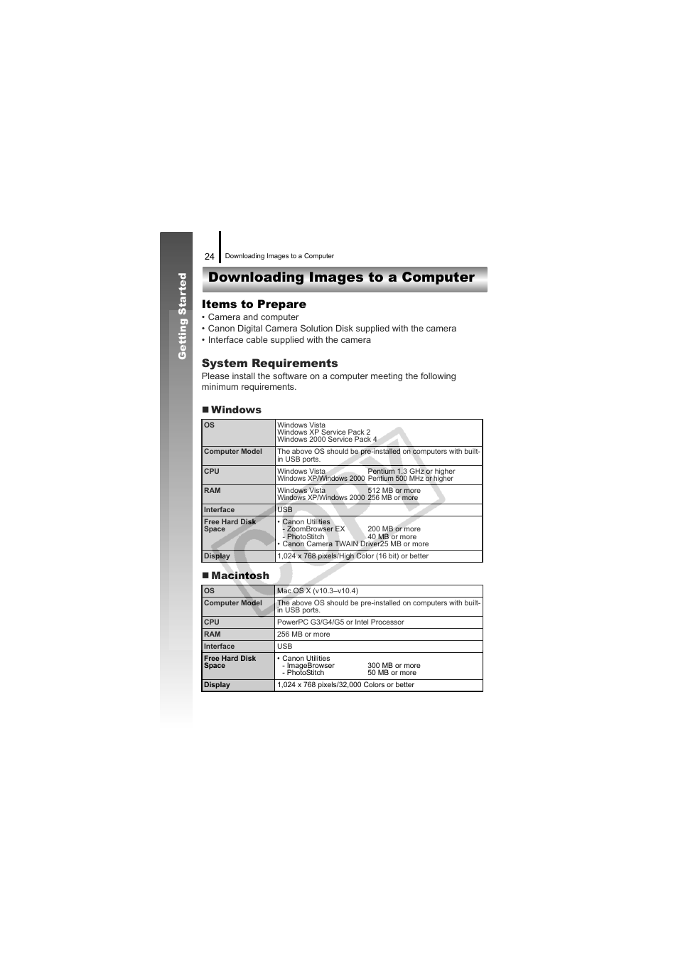 Downloading images to a computer, Items to prepare, System requirements | Canon CDI-E334-010 User Manual | Page 26 / 211