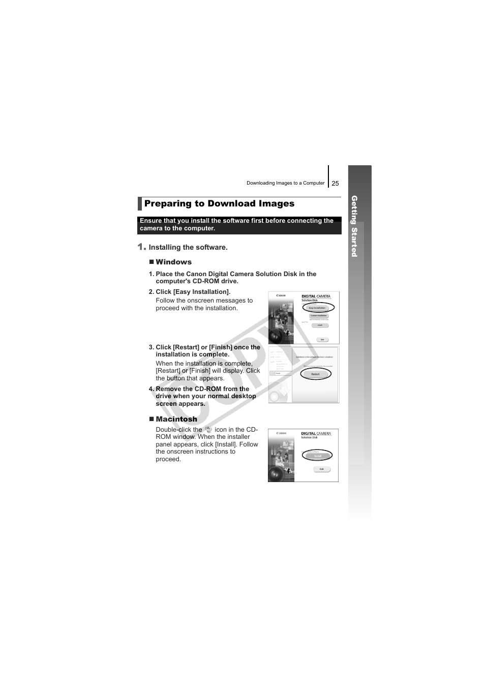 Preparing to download images | Canon CDI-E334-010 User Manual | Page 27 / 211