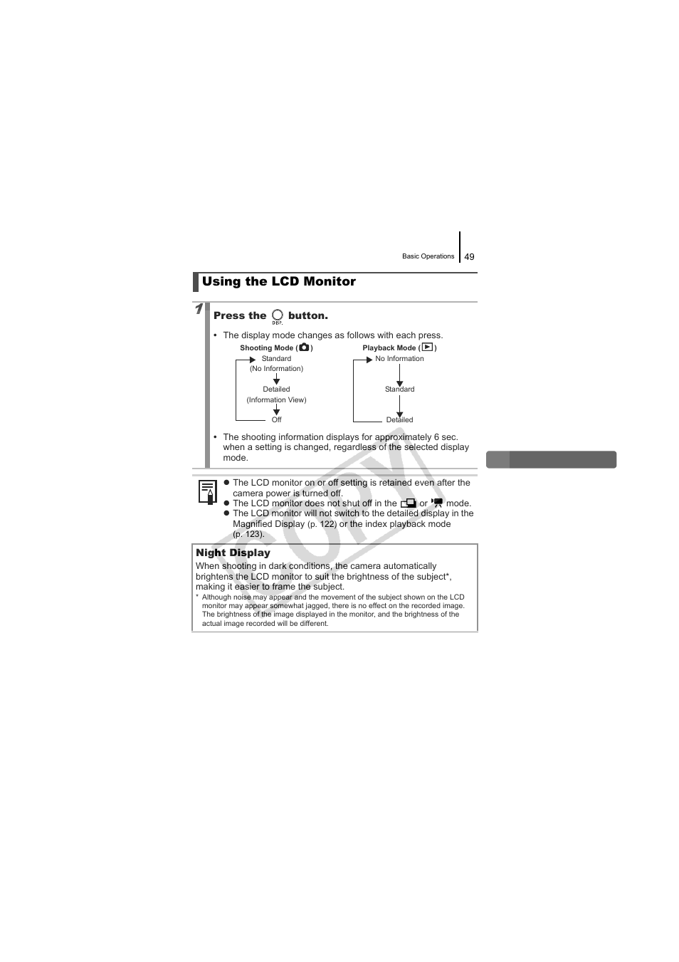 Using the lcd monitor, Cd monitor (p. 49), F (p. 49) | P. 49) | Canon CDI-E334-010 User Manual | Page 51 / 211