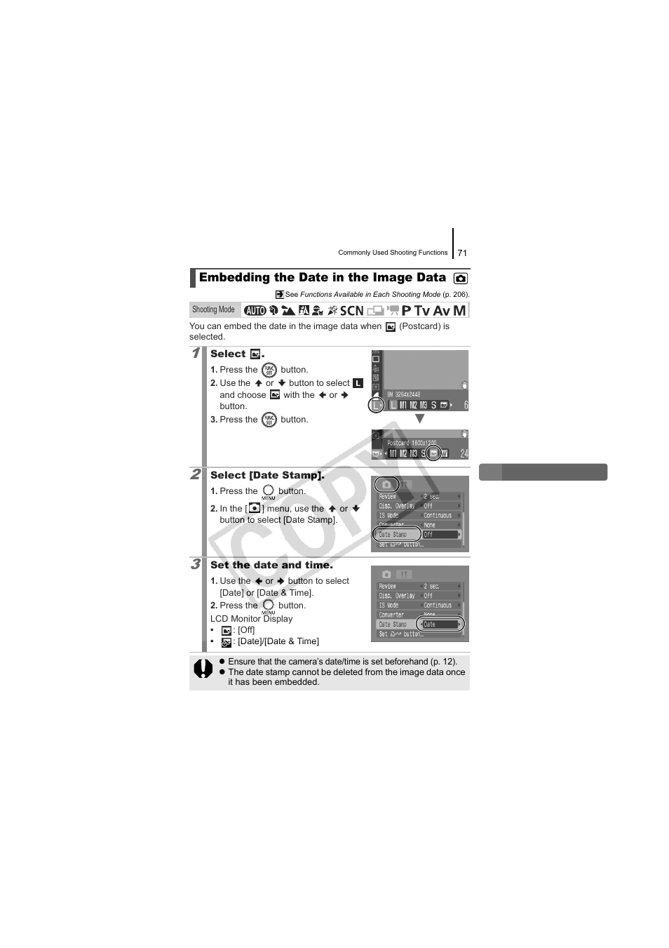 Embedding the date in the image data, P. 71 | Canon CDI-E334-010 User Manual | Page 73 / 211