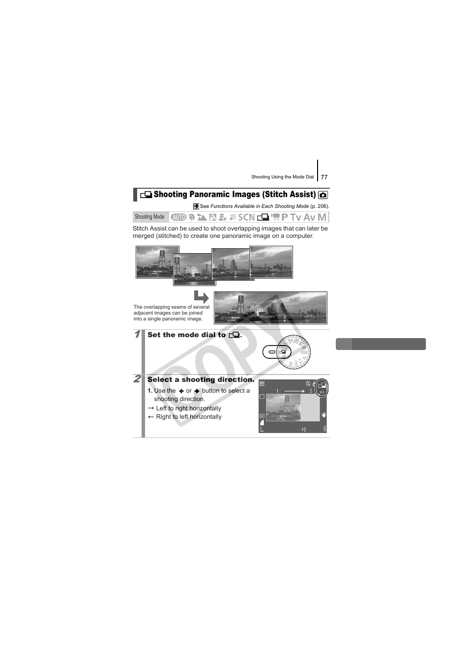 Shooting panoramic images (stitch assist), P. 77) | Canon CDI-E334-010 User Manual | Page 79 / 211