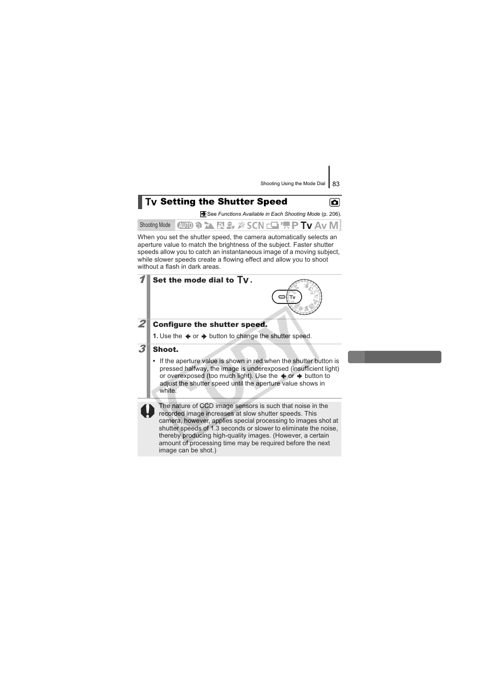 Setting the shutter speed, Setting the shutter speed (p. 83) | Canon CDI-E334-010 User Manual | Page 85 / 211
