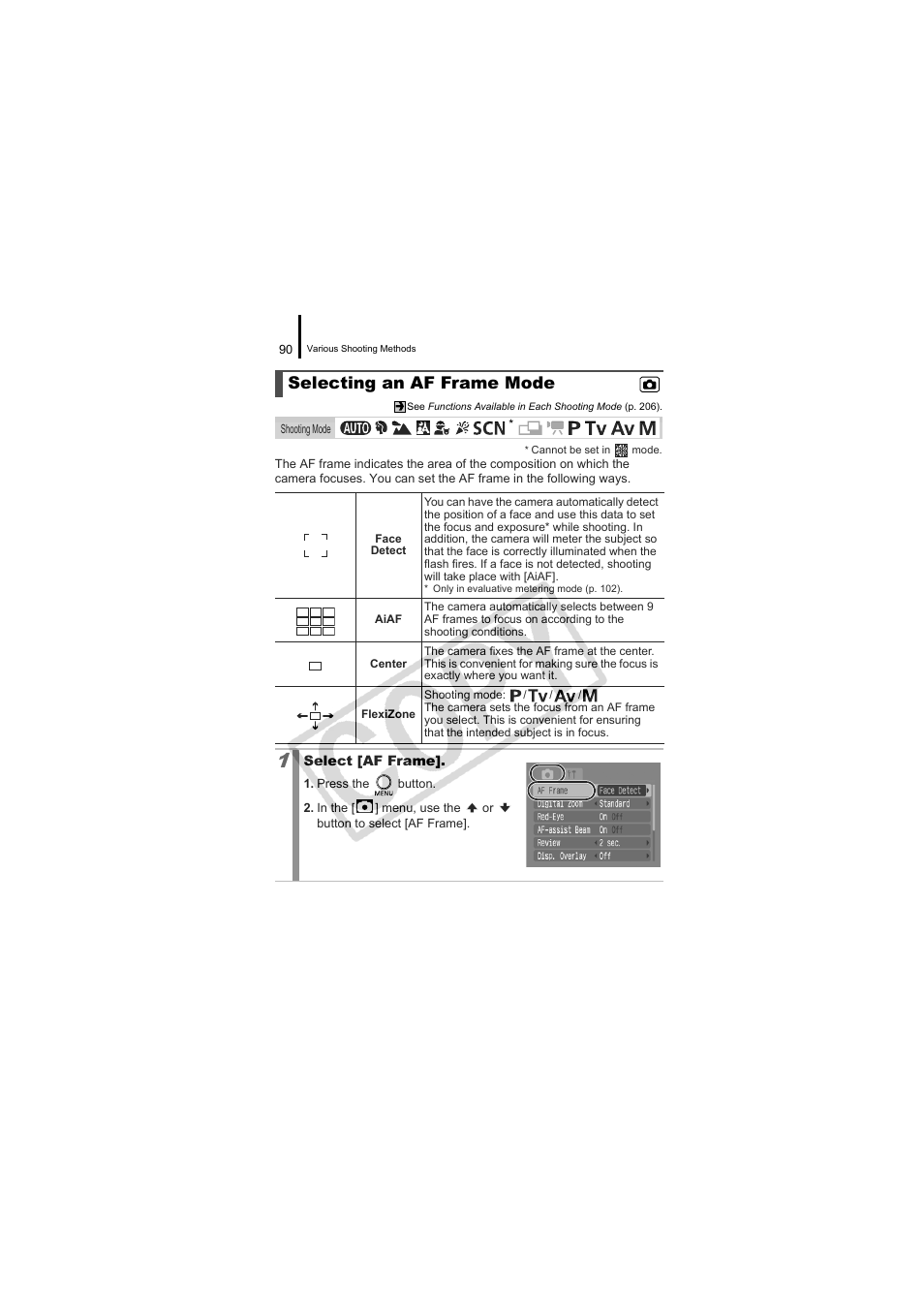 Selecting an af frame mode, P. 90 | Canon CDI-E334-010 User Manual | Page 92 / 211