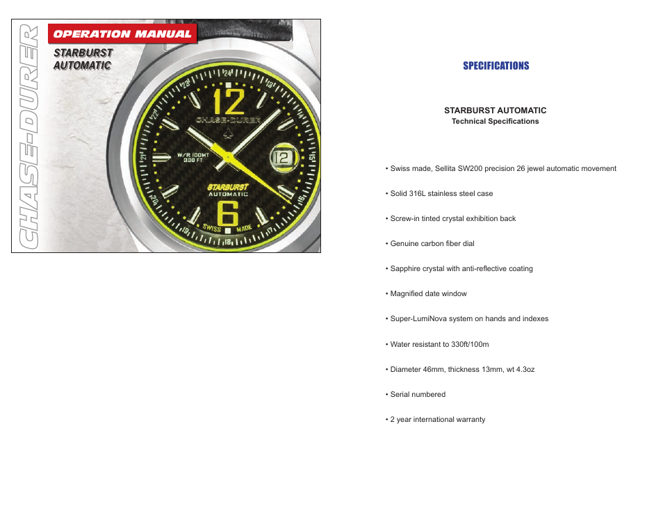 Chase-Durer Starburst User Manual | 2 pages