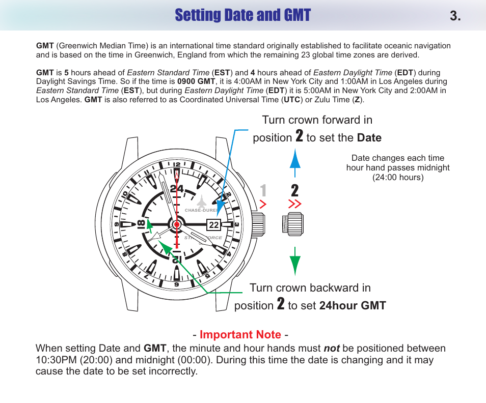 12 setting date and gmt | Chase-Durer Strike Force GMT User Manual | Page 5 / 7