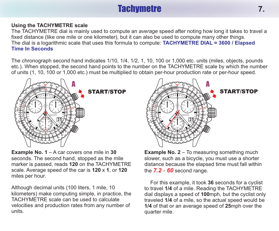 Tachymetre, Start/stop | Chase-Durer Squadron Commander User Manual | Page 9 / 17