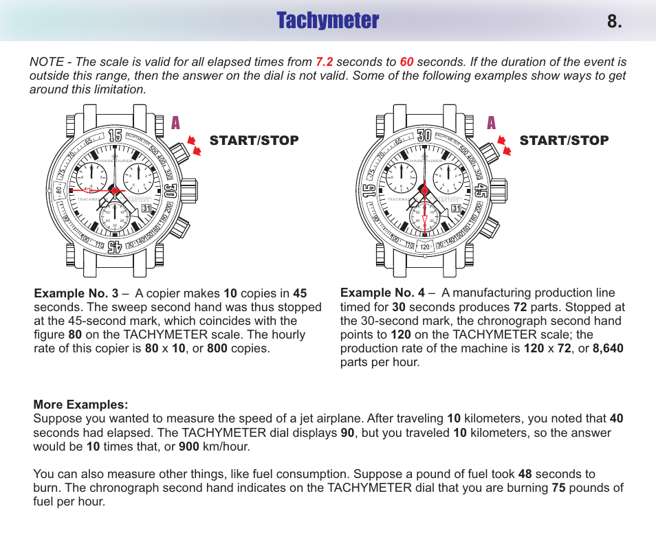 Tachymeter, Start/stop | Chase-Durer Trackmaster Pro User Manual | Page 10 / 13