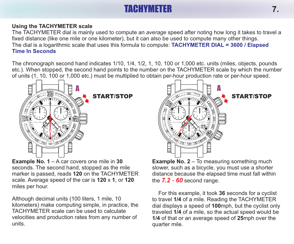 Tachymeter, Start/stop | Chase-Durer Trackmaster Pro User Manual | Page 9 / 13
