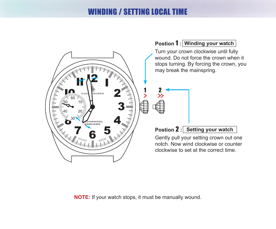 Winding / setting local time | Chase-Durer Warhawk User Manual | Page 11 / 12