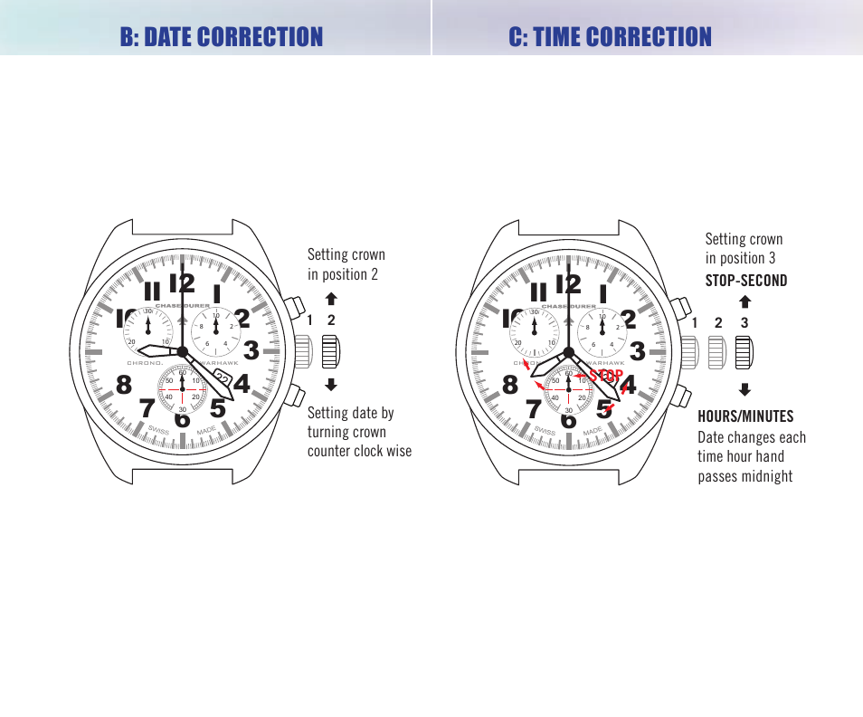 B: date correction c: time correction | Chase-Durer Warhawk User Manual | Page 6 / 12