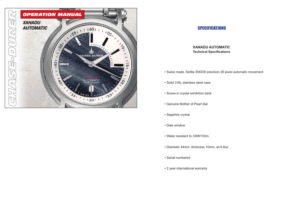 Chase-Durer Xanadu User Manual | 2 pages