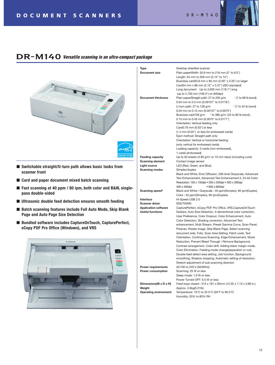 D r - m 1 4 0, Versatile scanning in an ultra-compact package | Canon DR-2050C User Manual | Page 13 / 26