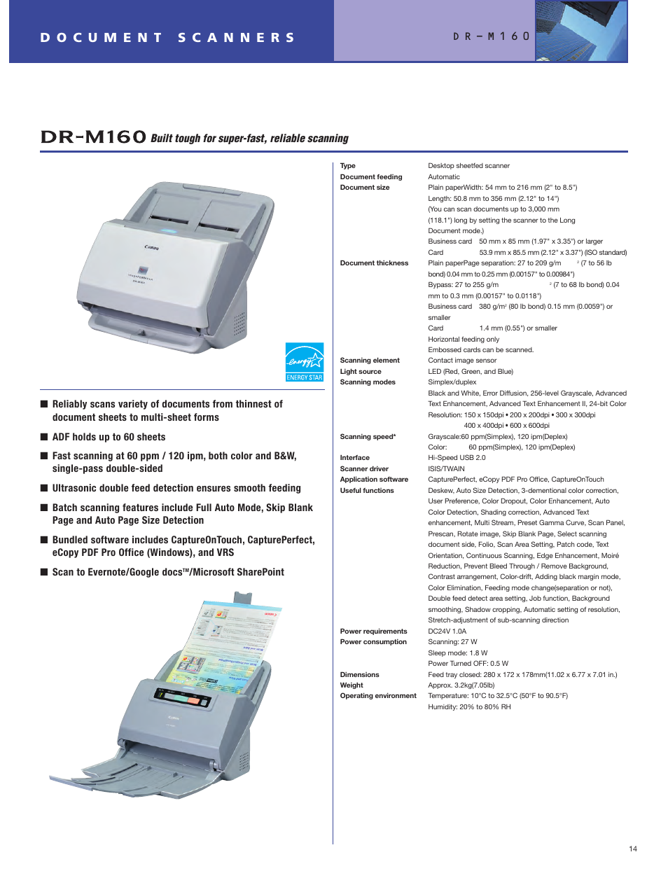 Built tough for super-fast, reliable scanning, D r - m 1 6 0, Microsoft sharepoint | Canon DR-2050C User Manual | Page 15 / 26