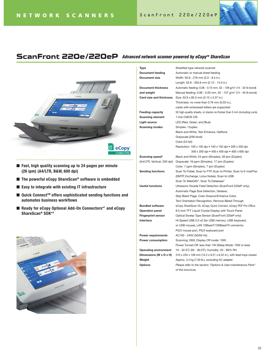 Advanced network scanner powered by ecopy, Sharescan | Canon DR-2050C User Manual | Page 23 / 26