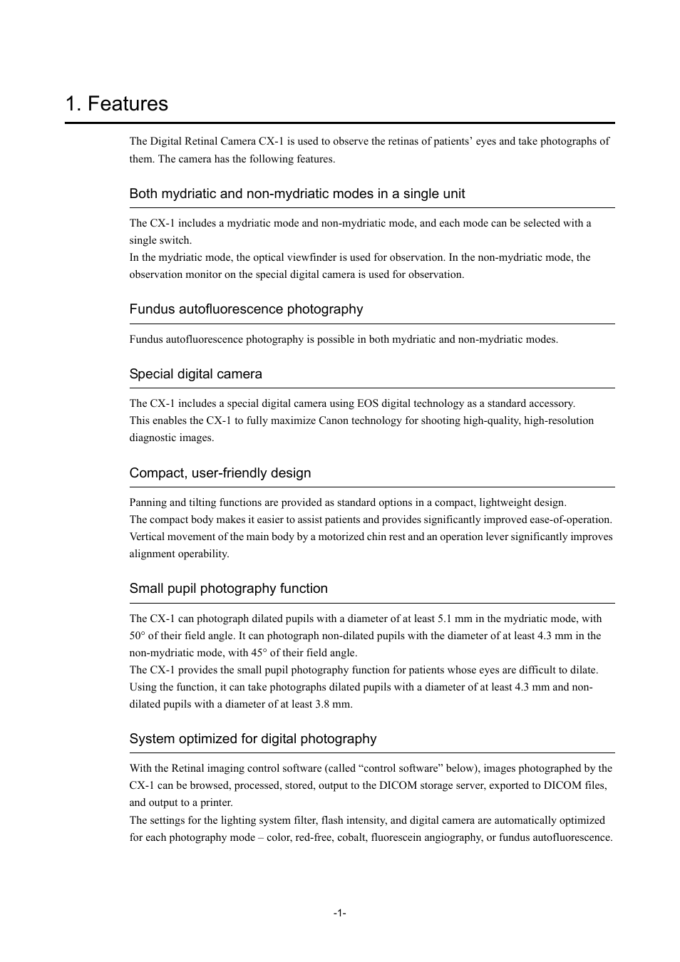 Features | Canon CX-1 User Manual | Page 13 / 74