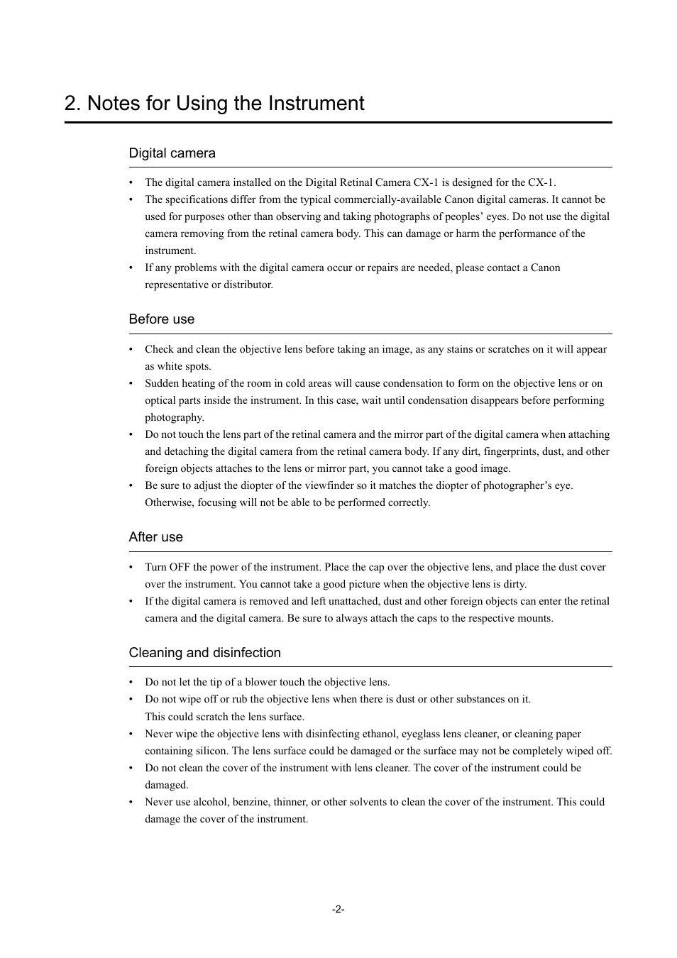 Notes for using the instrument | Canon CX-1 User Manual | Page 14 / 74