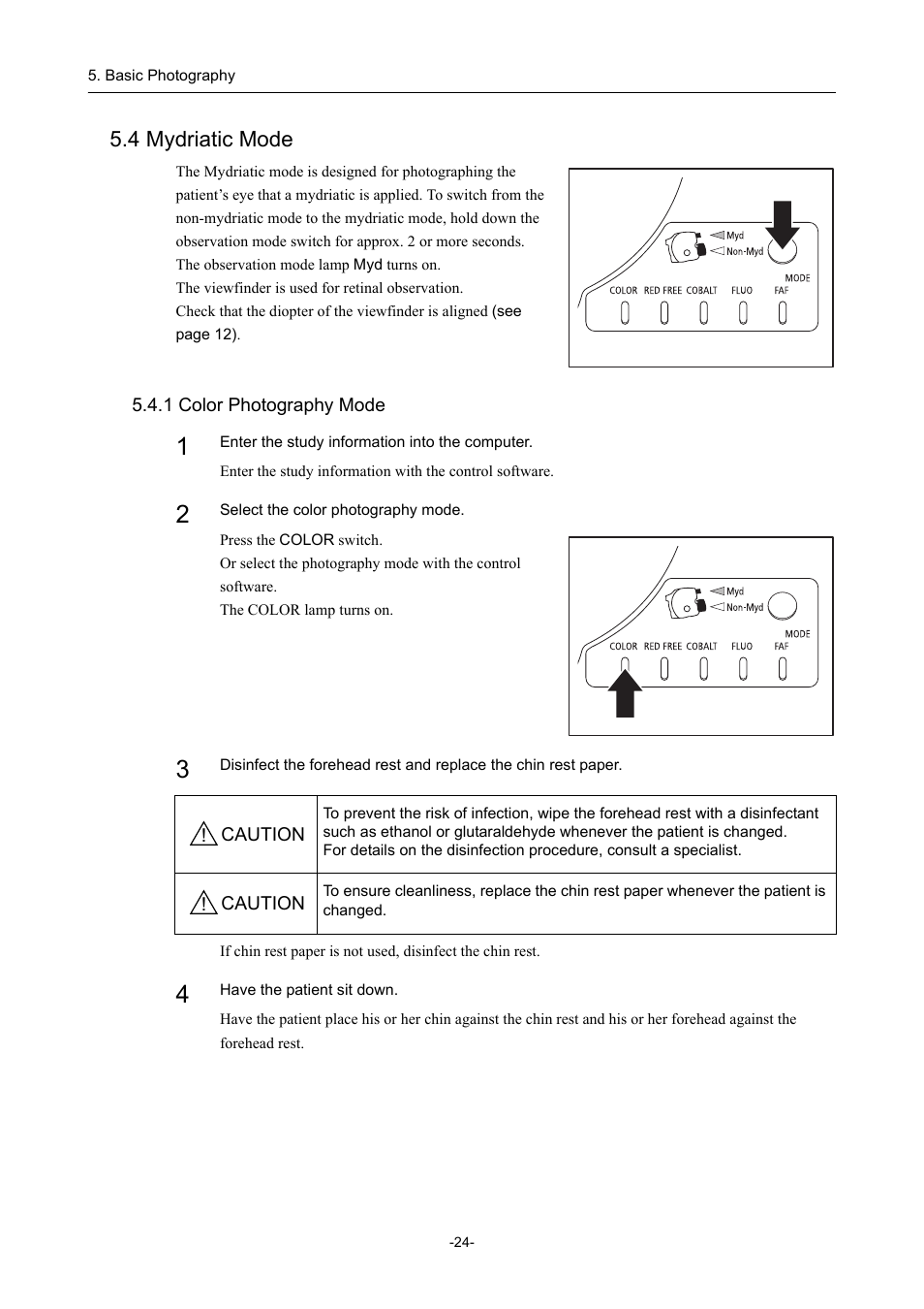 4 mydriatic mode, 1 color photography mode | Canon CX-1 User Manual | Page 36 / 74
