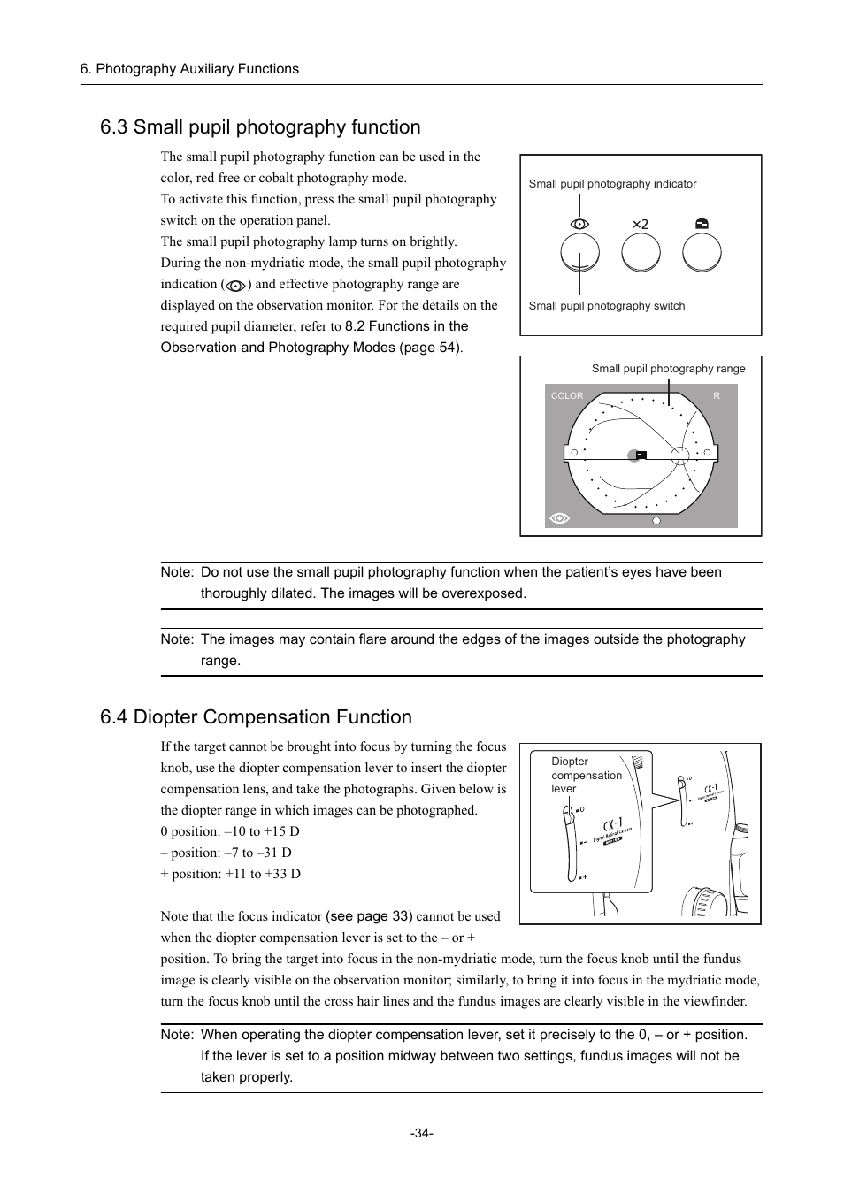 3 small pupil photography function, 4 diopter compensation function | Canon CX-1 User Manual | Page 46 / 74