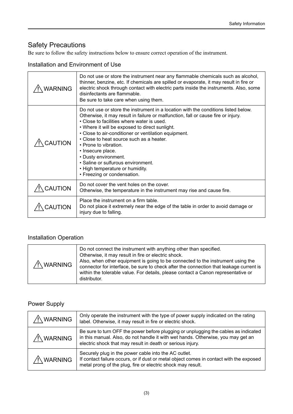 Safety precautions | Canon CX-1 User Manual | Page 5 / 74