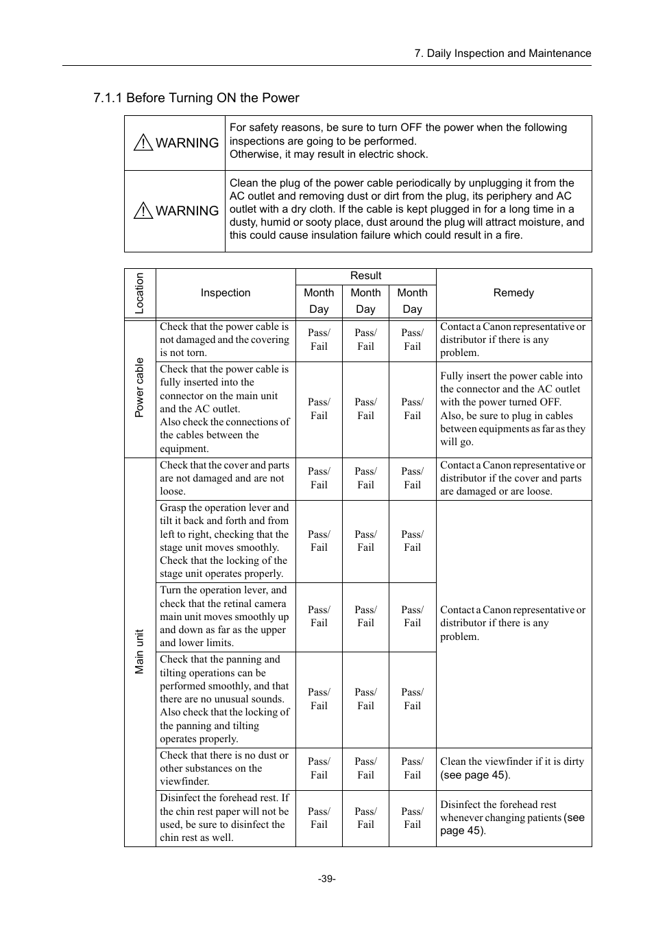 1 before turning on the power, 1 before turning on the power warning, Warning | Canon CX-1 User Manual | Page 51 / 74