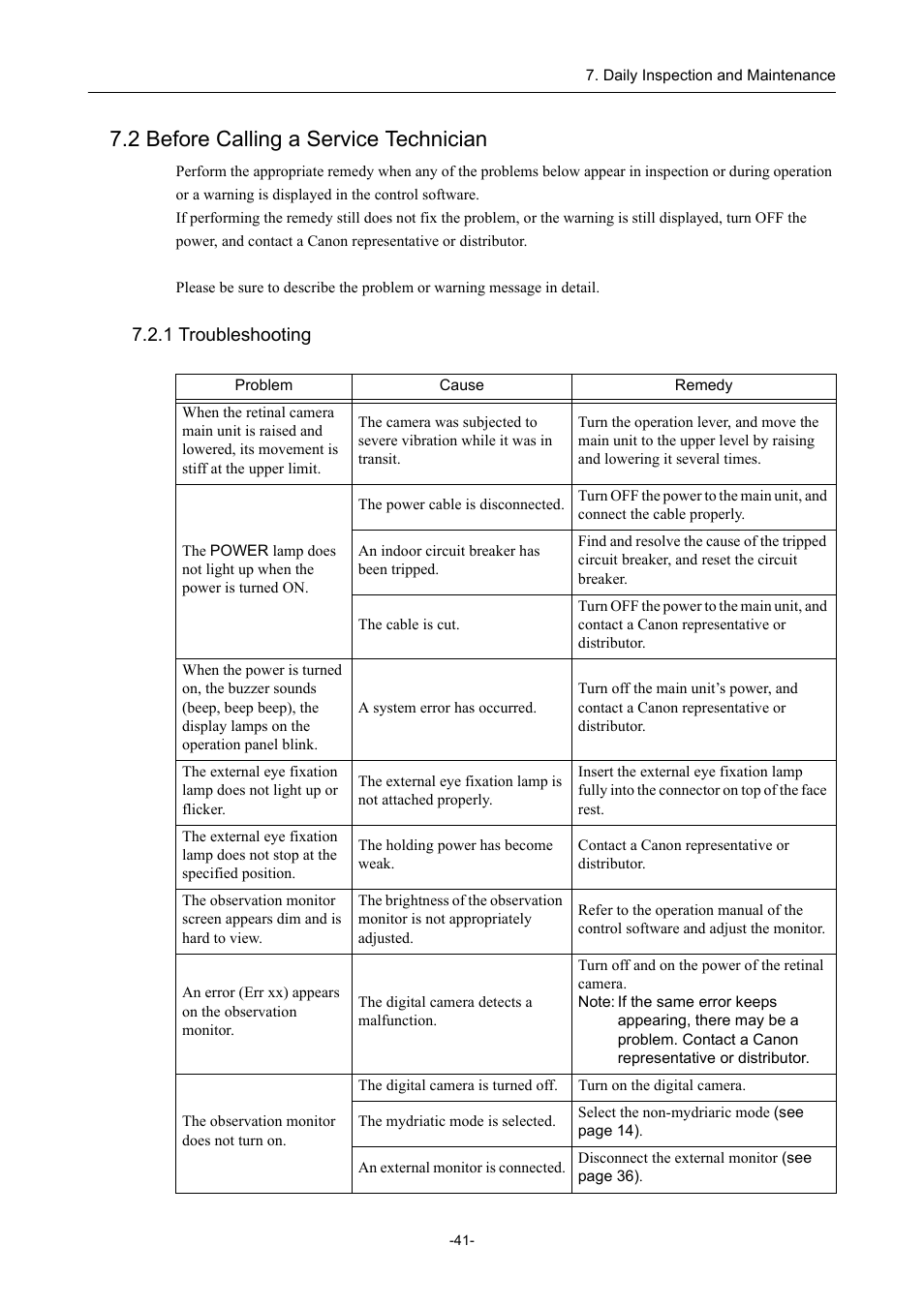 2 before calling a service technician, 1 troubleshooting | Canon CX-1 User Manual | Page 53 / 74