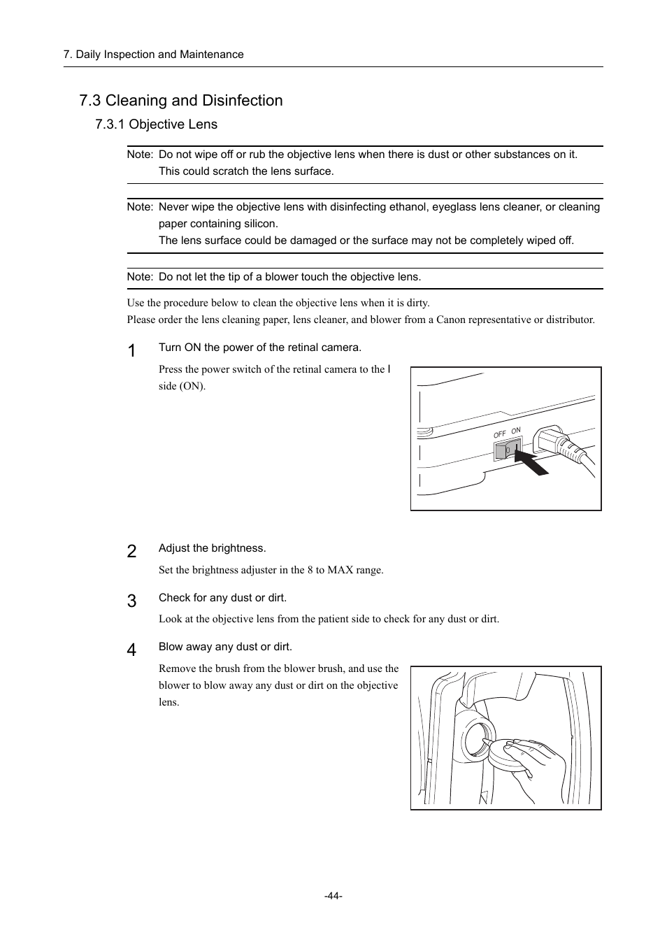 3 cleaning and disinfection, 1 objective lens | Canon CX-1 User Manual | Page 56 / 74