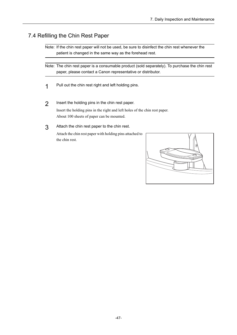 4 refilling the chin rest paper | Canon CX-1 User Manual | Page 59 / 74